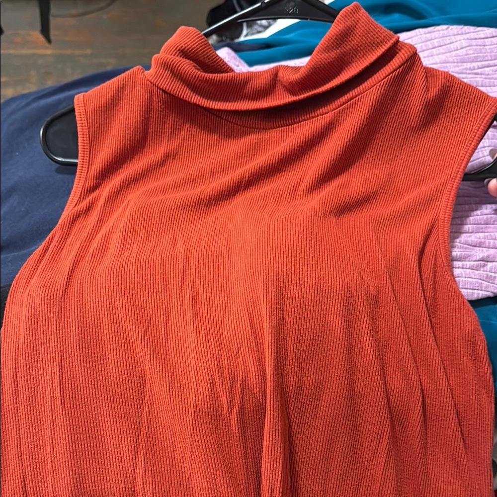 Women's Orange Turtleneck Sleeveless Shirt